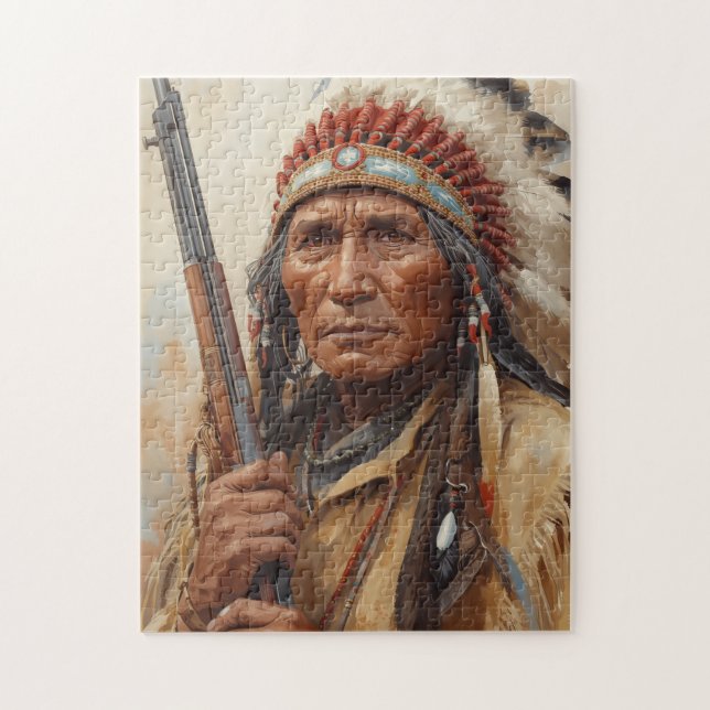 Geronimo Indiansk Höuptling Krigare Porträtt Pussel (Vertikal)