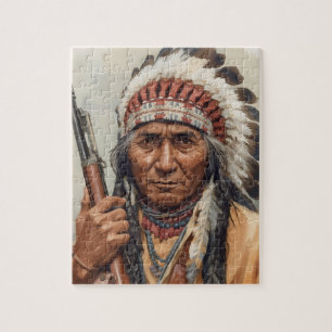 Geronimo Indiansk Höuptling Krigare Porträtt Pussel