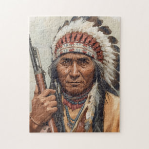 Geronimo Indiansk Höuptling Krigare Porträtt Pussel