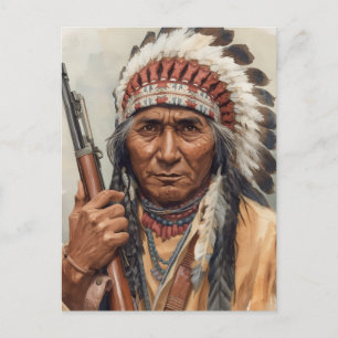 Geronimo Indiansk Höuptling Krigare Porträtt Vykort