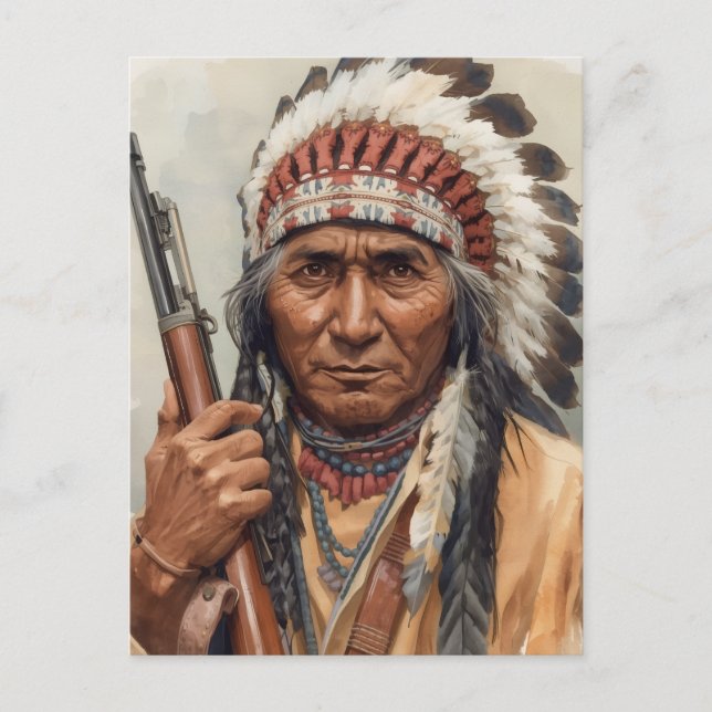 Geronimo Indiansk Höuptling Krigare Porträtt Vykort (Framsida)
