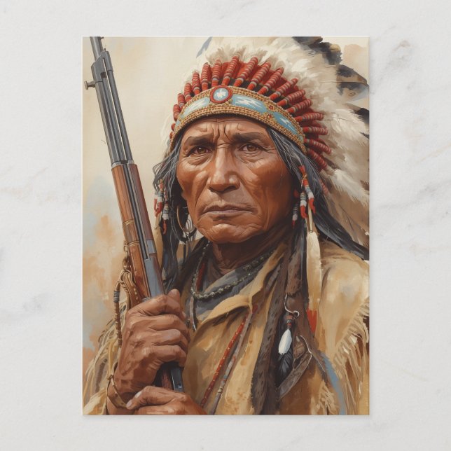 Geronimo Indiansk Höuptling Krigare Porträtt Vykort (Framsida)
