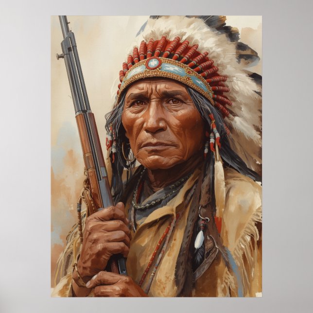 Geronimo Indiansk Höuptman Krigare Porträtt Poster (Framsidan)