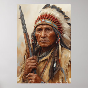 Geronimo Indiansk Höuptman Krigare Porträtt Poster