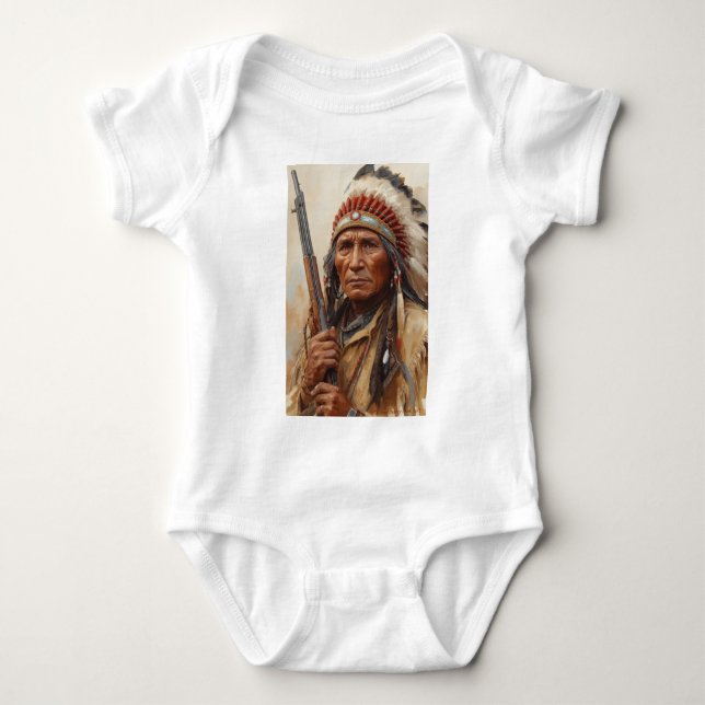 Geronimo Indiansk Höuptman Krigare Porträtt T Shirt (Framsida)