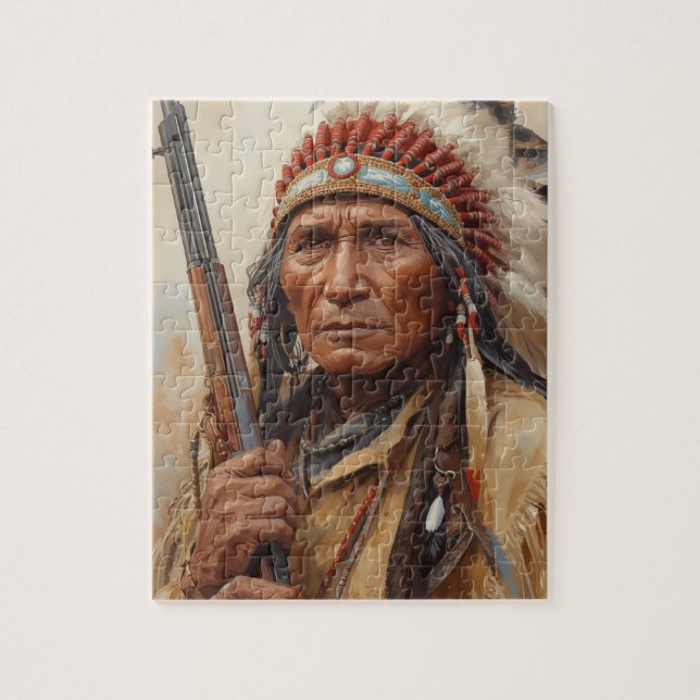 Geronimo indiansk höuptman krigarkonterfej pussel (Vertikal)