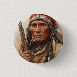 Geronimo indiansk hövding krigare porträtt knapp
