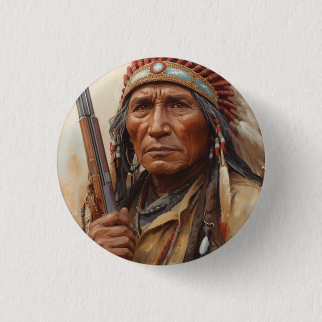 Geronimo indiansk hövding krigare porträtt knapp (Framsida)