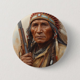 Geronimo indiansk hövding krigare porträtt knapp