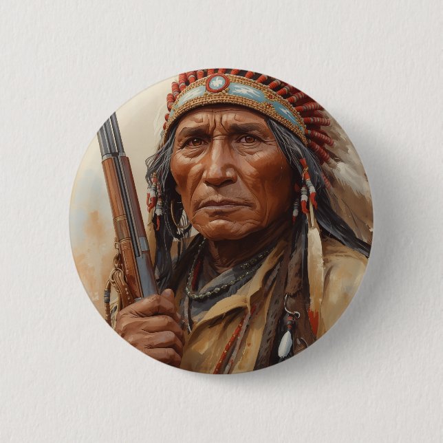 Geronimo indiansk hövding krigare porträtt knapp (Framsida)