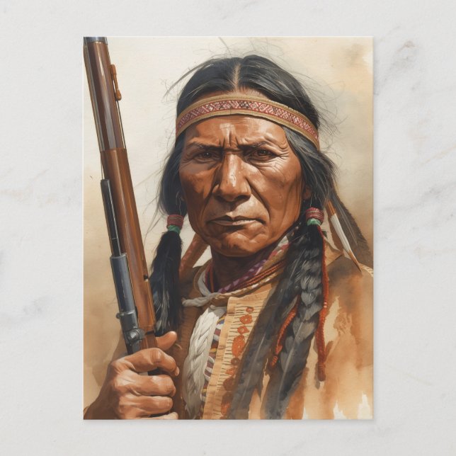 Geronimo Indiansk Hövdingen Krigarens Porträtt Vykort (Framsida)