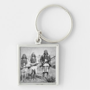 Geronimo och tre av hans Apache krigare, 1886 (b Fyrkantig Silverfärgad Nyckelring
