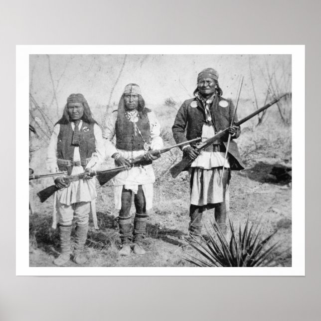 Geronimo och tre av hans Apache-krigare, 1886 (b) Poster (Framsidan)