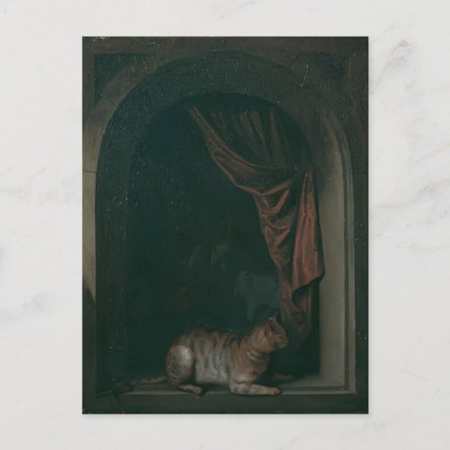 Gerrit Dou- A cat at window of a Painters studios Vykort (Framsida)