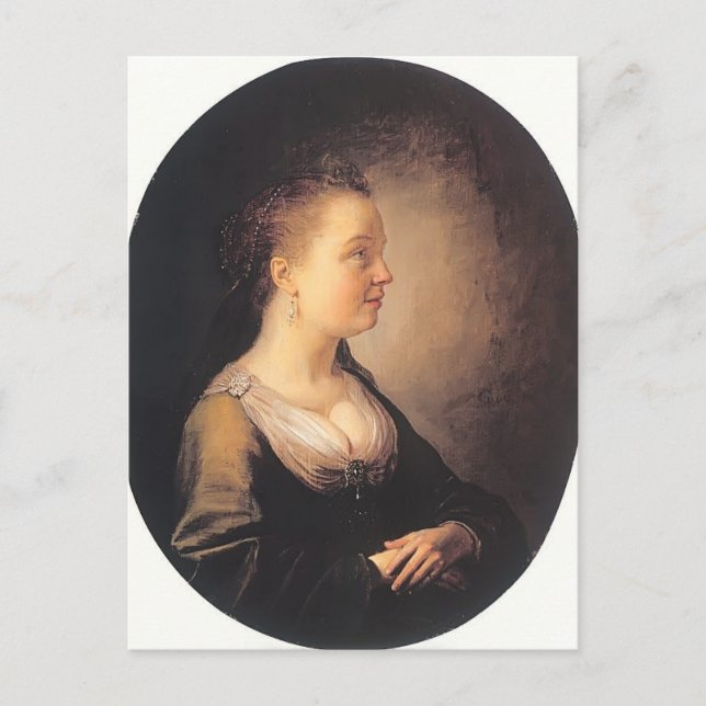 Gerrit Dou- Porträtt från Young Woman Vykort (Framsida)