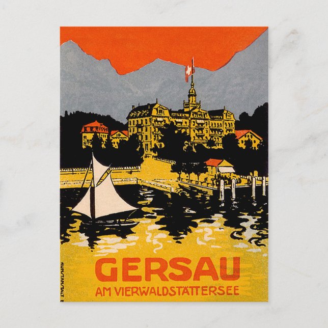 Gersau, Lucernsjön, segelbåt, Schweiz Vykort (Framsida)