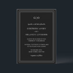 Gertrude Black Classic Elegant bröllop Inbjudningar<br><div class="desc">Klassisk inbjudan till svart bröllop med en enkel och minimal design med ditt monogram överst och din händelseinformation omgiven av en dubbla gräns. Typsnitt alternerar mellan och elegant-skript,  en traditionell serif och minimalist sans serif typsnitt. Denna inbjudan är underbar för ett formellt bröllop.</div>