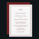 Gertrude Burgundy Vin Classic Elegant bröllop Inbjudningar<br><div class="desc">Klassisk bröllopsinbjudan stil vin / burgundi med enkel och minimal design med ditt monogram överst och din händelseinformation omgiven av en dubbla gräns. Typsnitt alternerar mellan och elegant-skript,  en traditionell serif och minimalist sans serif typsnitt. Denna inbjudan är underbar för ett formellt bröllop.</div>