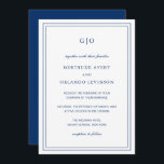 Gertrude Navy Blue Classic Elegant bröllop Inbjudningar<br><div class="desc">Klassisk inbjudan till Blåbröllop i stil med en enkel och minimal design med ditt monogram överst och din händelseinformation omgiven av en dubbla gräns. Typsnitt alternerar mellan och elegant-skript,  en traditionell serif och minimalist sans serif typsnitt. Denna inbjudan är underbar för ett formellt bröllop.</div>