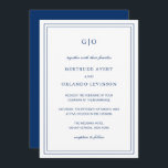 Gertrude Navy Blue Classic Elegant bröllop Inbjudningar<br><div class="desc">Klassisk inbjudan till Blåbröllop i stil med en enkel och minimal design med ditt monogram överst och din händelseinformation omgiven av en dubbla gräns. Typsnitt alternerar mellan och elegant-skript,  en traditionell serif och minimalist sans serif typsnitt. Denna inbjudan är underbar för ett formellt bröllop.</div>