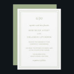 Gertrude Sage Grönt Classic Elegant bröllop Inbjudningar<br><div class="desc">Klassisk bröllopsinbjudan till grönten i stil med en enkel och minimal utformning med ditt monogram överst och din händelseinformation omgiven av en dubbla gräns. Typsnitt alternerar mellan och elegant-skript,  en traditionell serif och minimalist sans serif typsnitt. Denna inbjudan är underbar för ett formellt bröllop.</div>