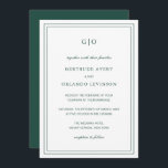 Gertude Emerald Grönt Classic Elegant bröllop Inbjudningar<br><div class="desc">Klassisk grönt för stil-skogar/inbjudan till bröllopsresa för grönt med enkel och minimal design med ditt monogram överst och din händelseinformation omgiven av en dubbla gräns. Typsnitt alternerar mellan och elegant-skript,  en traditionell serif och minimalist sans serif typsnitt. Denna inbjudan är underbar för ett formellt bröllop.</div>