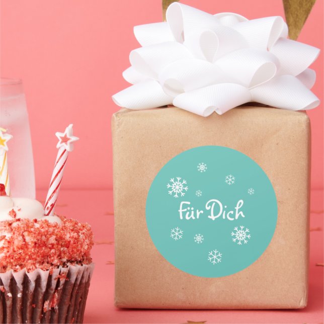 Geschenkaufkleber - Schneesterne - türkis Runt Klistermärke (Part)