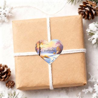 Geschenkaufkleber Winterlandschaft Morgenlicht Hjärtformat Klistermärke