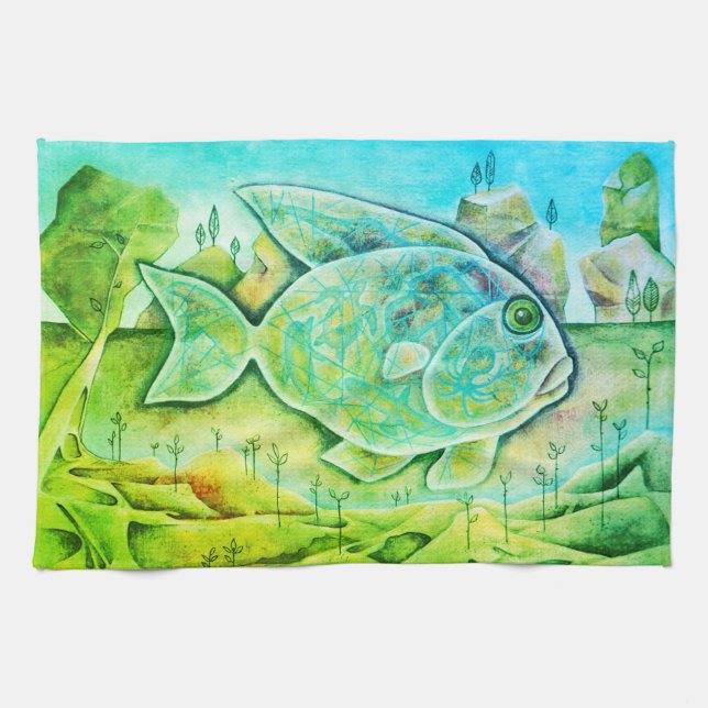 Geschirrtuch mit fantastischem Fisch Kökshandduk (Horisontell)