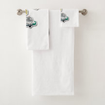Gestaltbares Handtuch-Set mit Hebebühne-Grafik
