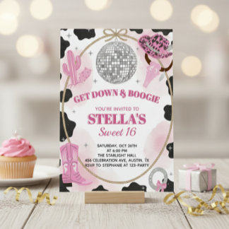 Get Down & Boogie Disco Cowgirl Sweet 16 Birthday Inbjudningar