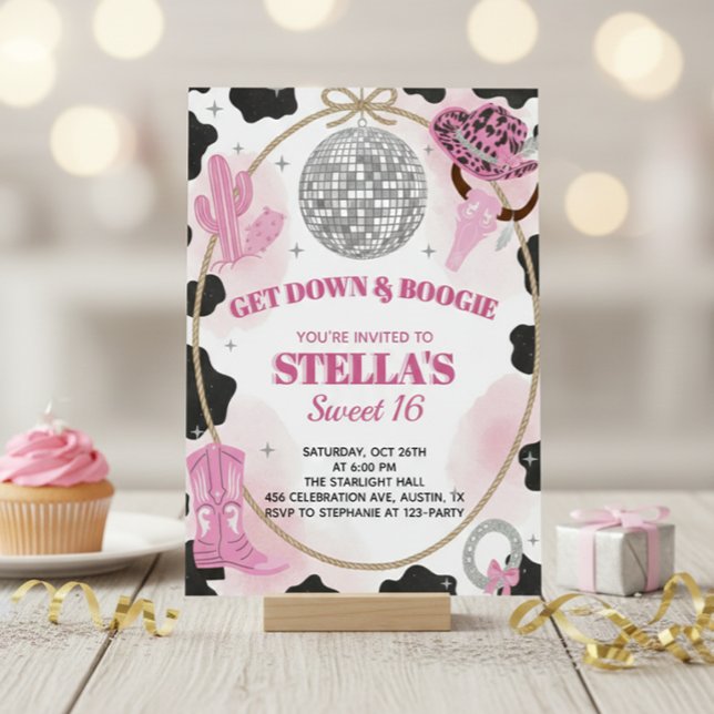 Get Down & Boogie Disco Cowgirl Sweet 16 Birthday Inbjudningar (Skapare uppladdad)