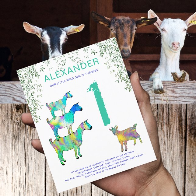 Get Farm Djur Vild En Födelsedagsfest Budget (Wild one goats colorful farm animal art 1st birthday party budget invitation )