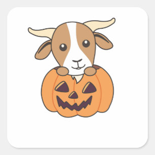 get i pumpkin Cute Goats Happy halloween Fyrkantigt Klistermärke