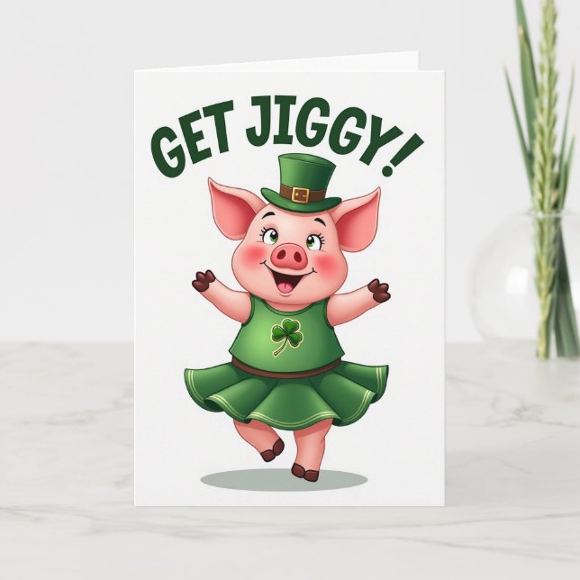 Get Jiggy Pig St Patricks Card Kort (Framsida)