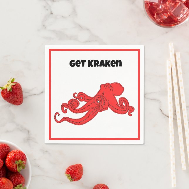 Get Kraken Fun Retro Red Octopus Cartoon Pappersservett (Insitu)