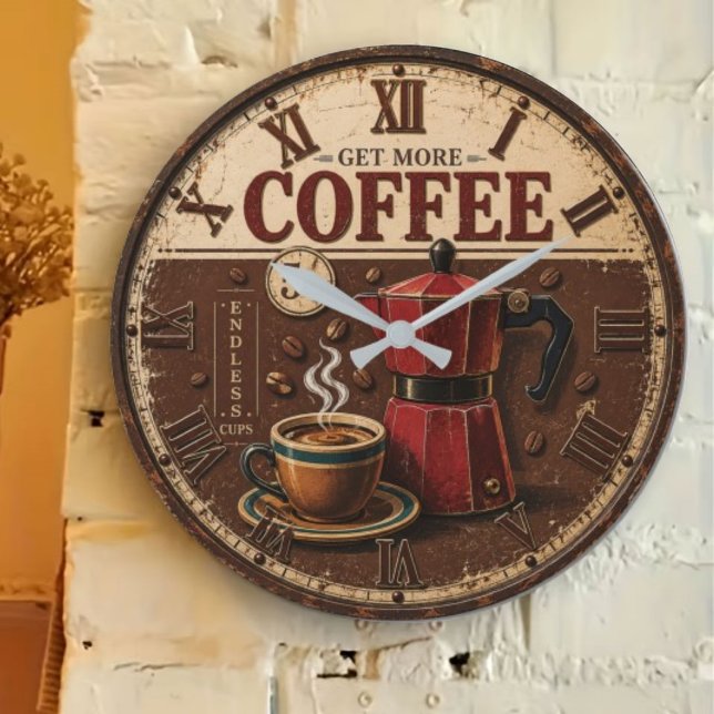 Get More Coffee Rustic Farmhouse Bar Decor  Stor Klocka (Skapare uppladdad)