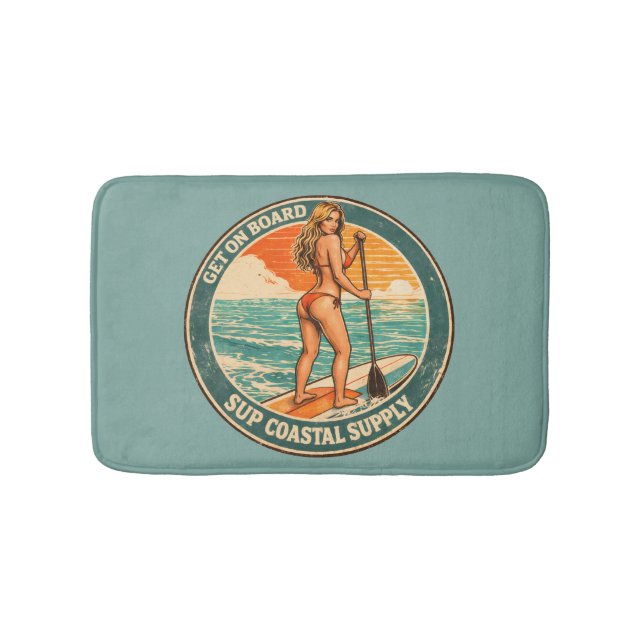 Get On Board SUP Pinup Paddleboard Retro Surf Shop Badrumsmatta (Framsidan)