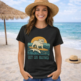 Get On Board Surfer Dog Retro Bulldog Surf Graphic T Shirt