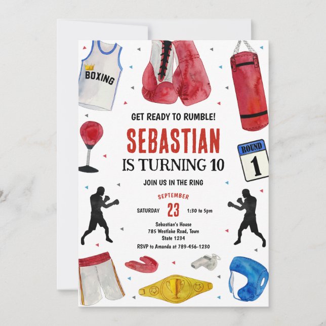 Get Ready To Rumble Boxing Birthday Invitation Inbjudningar (Framsida)