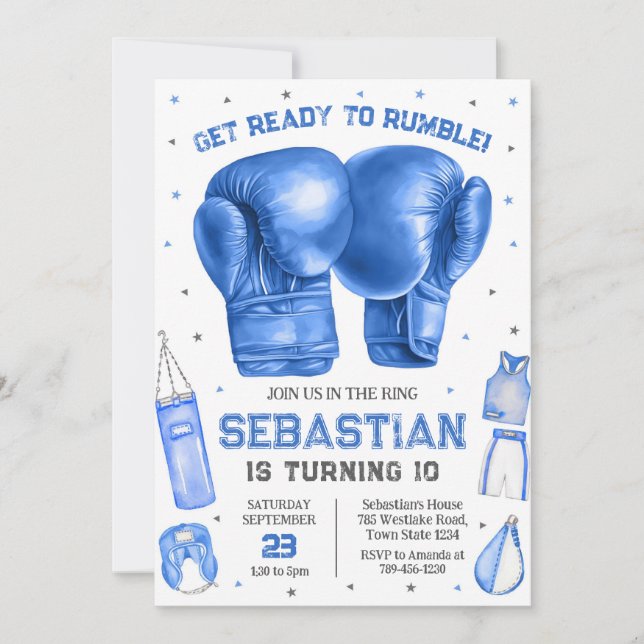 Get Ready To Rumble Boxing Birthday Invitation Inbjudningar (Framsida)