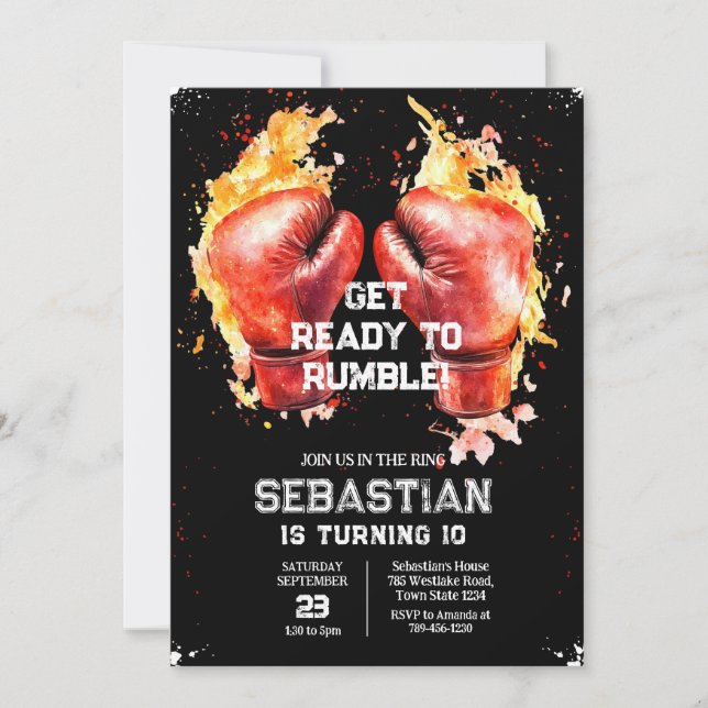 Get Ready To Rumble Boxing Birthday Invitation Inbjudningar (Framsida)