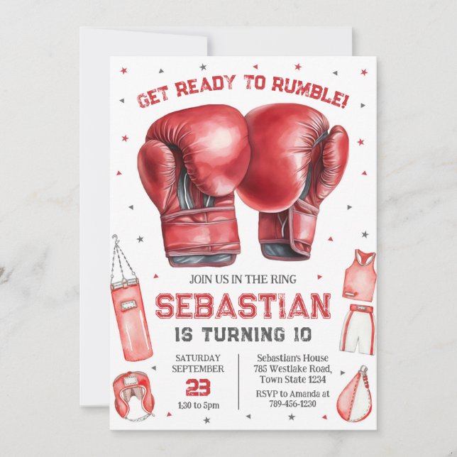 Get Ready To Rumble Boxing Birthday Invitation Inbjudningar (Framsida)
