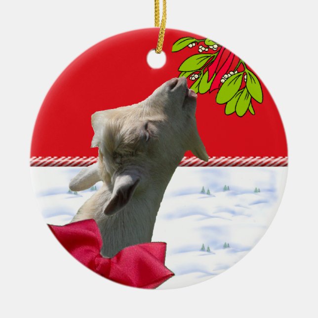 Get som äter Mistletoejulprydnaden Julgransprydnad Keramik (Framsidan)