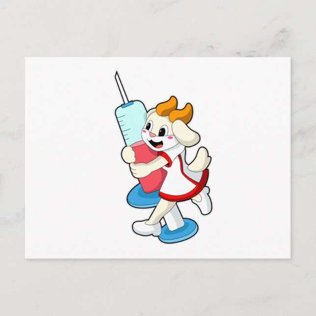 Get som sjuksköterska vid vaccination med spruta vykort (Framsida)