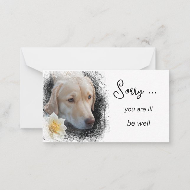 *~* GET WELL AP62-Hund blomsterplatta anteckningsk Anteckningskort (Framsida)