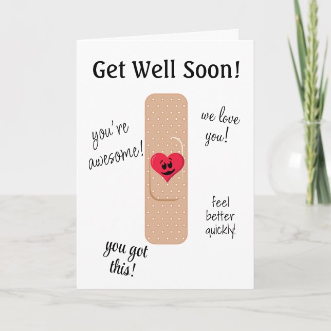 Get Well Card with Cute Bandaid Kort (Framsida)