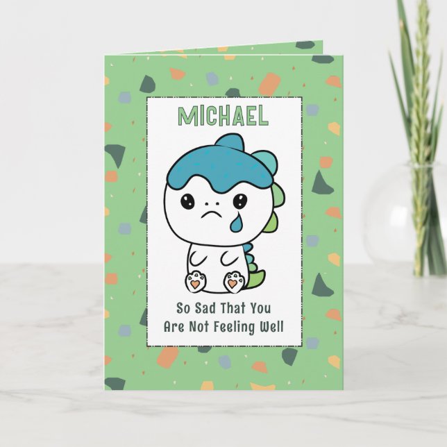 Get Well Cute Dinosaur Cartoon Funny Saying Child Kort (Framsida)
