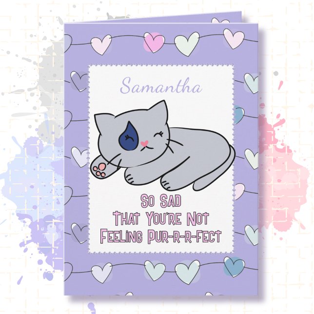  Get Well Sad Sweet Cat Cartoon for Child Kort (Skapare uppladdad)