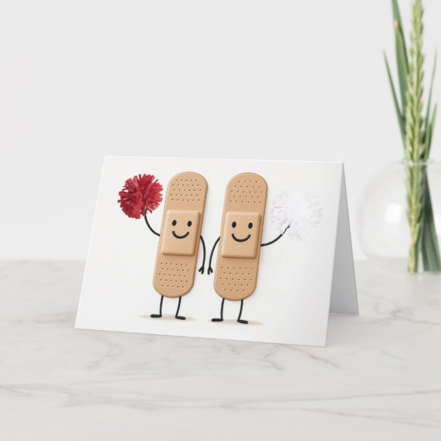 Get Well Soon Bandages With Cheerleading Pompoms Kort (Framsida)